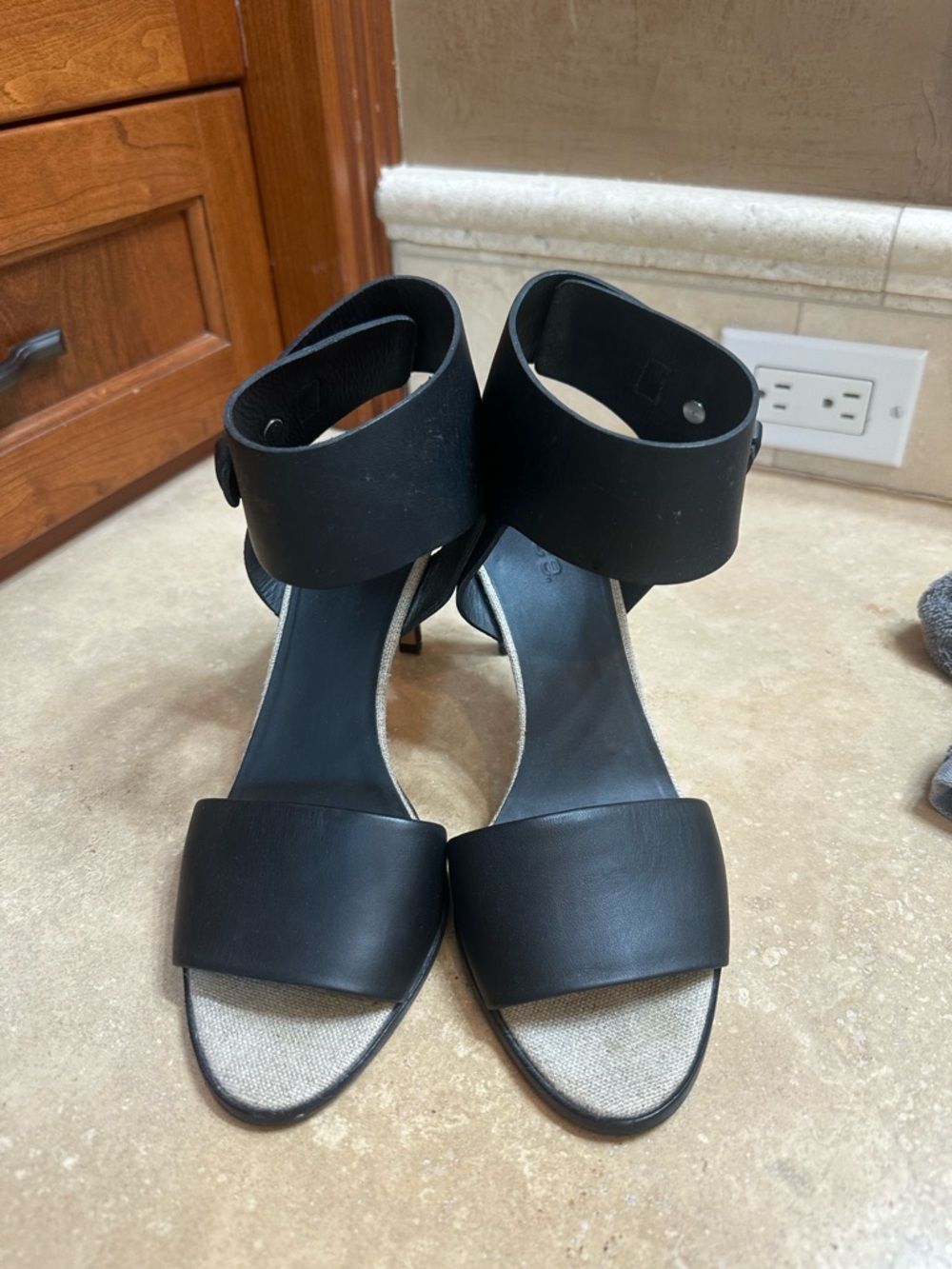 Vince Black Ankle-Strap Block Heel Sandals
